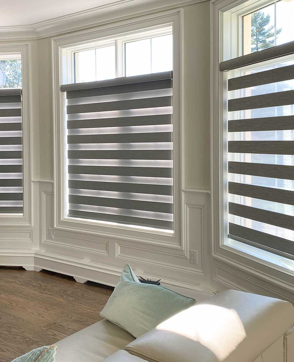 Zebra Banded Blinds installed on a home window